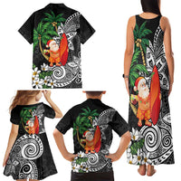 Polynesian Family Matching Tank Maxi Dress and Hawaiian Shirt Tropical Santa - Plumeria Black Vintage LT7 - Polynesian Pride
