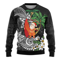 Polynesian Ugly Christmas Sweater Tropical Santa - Plumeria Black Vintage LT7 - Polynesian Pride