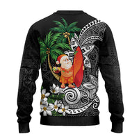 Polynesian Ugly Christmas Sweater Tropical Santa - Plumeria Black Vintage LT7 - Polynesian Pride