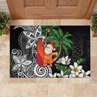 Polynesian Rubber Doormat Tropical Santa - Plumeria Black Vintage