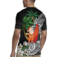Polynesian Rugby Jersey Tropical Santa - Plumeria Black Vintage LT7 - Polynesian Pride