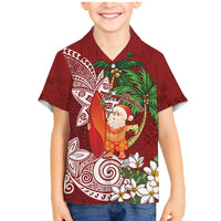 Polynesian Family Matching Mermaid Dress and Hawaiian Shirt Tropical Santa - Plumeria Red Vintage
