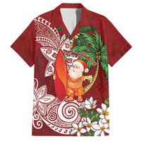 Polynesian Family Matching Off Shoulder Short Dress and Hawaiian Shirt Tropical Santa - Plumeria Red Vintage LT7 Dad's Shirt - Short Sleeve Red - Polynesian Pride