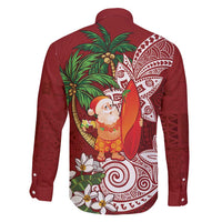 Polynesian Family Matching Off Shoulder Short Dress and Hawaiian Shirt Tropical Santa - Plumeria Red Vintage LT7 - Polynesian Pride
