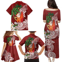 Polynesian Family Matching Puletasi and Hawaiian Shirt Tropical Santa - Plumeria Red Vintage LT7 - Polynesian Pride