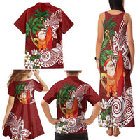 Polynesian Family Matching Tank Maxi Dress and Hawaiian Shirt Tropical Santa - Plumeria Red Vintage LT7 - Polynesian Pride