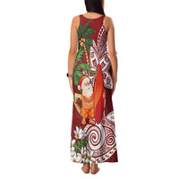 Polynesian Family Matching Tank Maxi Dress and Hawaiian Shirt Tropical Santa - Plumeria Red Vintage LT7 - Polynesian Pride