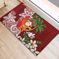 Polynesian Rubber Doormat Tropical Santa - Plumeria Red Vintage
