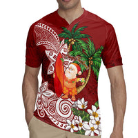 Polynesian Rugby Jersey Tropical Santa - Plumeria Red Vintage LT7 - Polynesian Pride