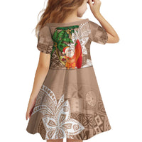 Polynesian Family Matching Off The Shoulder Long Sleeve Dress and Hawaiian Shirt Tropical Santa - Plumeria Beige Vintage LT7 - Polynesian Pride