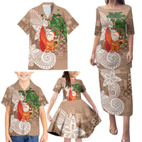 Polynesian Family Matching Puletasi and Hawaiian Shirt Tropical Santa - Plumeria Beige Vintage LT7 - Polynesian Pride