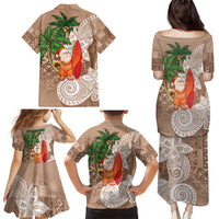 Polynesian Family Matching Puletasi and Hawaiian Shirt Tropical Santa - Plumeria Beige Vintage LT7 - Polynesian Pride