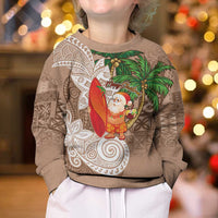 Polynesian Kid Ugly Christmas Sweater Tropical Santa - Plumeria Beige Vintage LT7 - Polynesian Pride