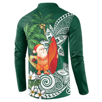 Polynesian Button Sweatshirt Tropical Santa - Plumeria Green Vintage