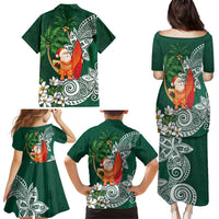 Polynesian Family Matching Puletasi and Hawaiian Shirt Tropical Santa - Plumeria Green Vintage LT7 - Polynesian Pride