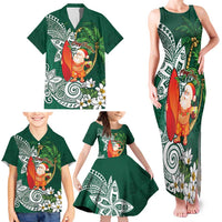 Polynesian Family Matching Tank Maxi Dress and Hawaiian Shirt Tropical Santa - Plumeria Green Vintage LT7 - Polynesian Pride