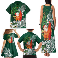 Polynesian Family Matching Tank Maxi Dress and Hawaiian Shirt Tropical Santa - Plumeria Green Vintage LT7 - Polynesian Pride