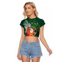 Polynesian Raglan Cropped T Shirt Tropical Santa - Plumeria Green Vintage