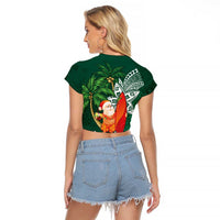 Polynesian Raglan Cropped T Shirt Tropical Santa - Plumeria Green Vintage