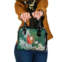 Polynesian Shoulder Handbag Tropical Santa - Plumeria Green Vintage