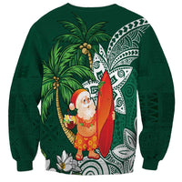Polynesian Sweatshirt Tropical Santa - Plumeria Green Vintage