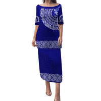 Queen Salote College Tonga Puletasi Dress - Kupesi Style Ver03 LT7 Long Dress Blue - Polynesian Pride