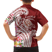 Aloha Hawaii Island Personalized Family Matching Off Shoulder Maxi Dress and Hawaiian Shirt Crimson Dreamy Turtle