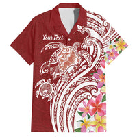 Aloha Hawaii Island Personalized Family Matching Off Shoulder Maxi Dress and Hawaiian Shirt Crimson Dreamy Turtle