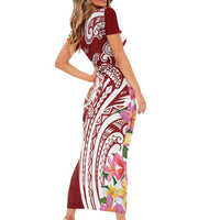 Aloha Hawaii Island Personalized Family Matching Short Sleeve Bodycon Dress and Hawaiian Shirt Crimson Dreamy Turtle LT7 - Polynesian Pride