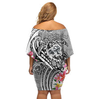 Aloha Kahoolawe Island Personalized Family Matching Off Shoulder Short Dress and Hawaiian Shirt Ashen Dreamy Turtle