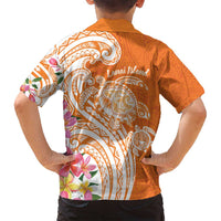 Aloha Lanai Island Personalized Family Matching Off Shoulder Maxi Dress and Hawaiian Shirt Orange Dreamy Turtle