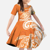 Aloha Lanai Island Personalized Kid Short Sleeve Dress Orange Dreamy Turtle