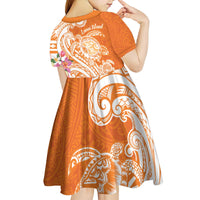 Aloha Lanai Island Personalized Kid Short Sleeve Dress Orange Dreamy Turtle