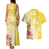 Aloha Oahu Island Personalized Couples Matching Tank Maxi Dress and Hawaiian Shirt Yellow Dreamy Turtle LT7 - Polynesian Pride