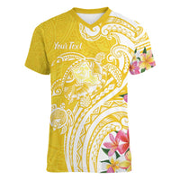 Aloha Oahu Island Personalized Women V-Neck T-Shirt Yellow Dreamy Turtle