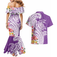 Aloha Kauai Island Personalized Couples Matching Mermaid Dress and Hawaiian Shirt Lilac Dreamy Turtle LT7 - Polynesian Pride