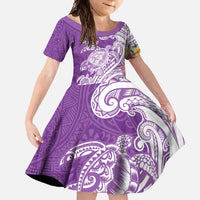 Aloha Kauai Island Personalized Family Matching Long Sleeve Bodycon Dress and Hawaiian Shirt Lilac Dreamy Turtle LT7 Daughter's Dress Lilac - Polynesian Pride