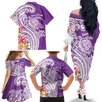 Aloha Kauai Island Personalized Family Matching Off The Shoulder Long Sleeve Dress and Hawaiian Shirt Lilac Dreamy Turtle LT7 - Polynesian Pride
