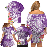 Aloha Kauai Island Personalized Family Matching Off Shoulder Short Dress and Hawaiian Shirt Lilac Dreamy Turtle LT7 - Polynesian Pride