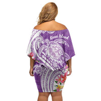 Aloha Kauai Island Personalized Family Matching Off Shoulder Short Dress and Hawaiian Shirt Lilac Dreamy Turtle LT7 - Polynesian Pride
