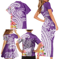 Aloha Kauai Island Personalized Family Matching Short Sleeve Bodycon Dress and Hawaiian Shirt Lilac Dreamy Turtle LT7 - Polynesian Pride
