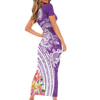 Aloha Kauai Island Personalized Short Sleeve Bodycon Dress Lilac Dreamy Turtle LT7 - Polynesian Pride