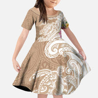 Aloha Niihau Island Personalized Family Matching Mermaid Dress and Hawaiian Shirt Beige Dreamy Turtle LT7 Daughter's Dress Beige - Polynesian Pride