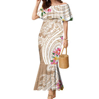 Aloha Niihau Island Personalized Family Matching Mermaid Dress and Hawaiian Shirt Beige Dreamy Turtle LT7 Mom's Dress Beige - Polynesian Pride