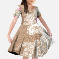 Aloha Ni’ihau Island Personalized Family Matching Off Shoulder Maxi Dress and Hawaiian Shirt Beige Dreamy Turtle