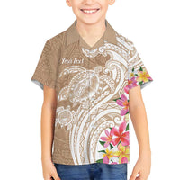 Aloha Ni’ihau Island Personalized Family Matching Off Shoulder Maxi Dress and Hawaiian Shirt Beige Dreamy Turtle