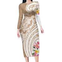 Aloha Niihau Island Personalized Long Sleeve Bodycon Dress Beige Dreamy Turtle LT7 Long Dress Beige - Polynesian Pride