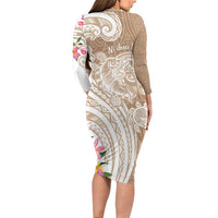 Aloha Niihau Island Personalized Long Sleeve Bodycon Dress Beige Dreamy Turtle LT7 - Polynesian Pride