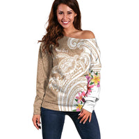 Aloha Niihau Island Personalized Off Shoulder Sweater Beige Dreamy Turtle LT7 Women Beige - Polynesian Pride