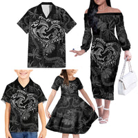 Hawaii Father's Day Vintage Lei Family Matching Off The Shoulder Long Sleeve Dress and Hawaiian Shirt Hauoli la Makuakane - Black LT7 - Polynesian Pride